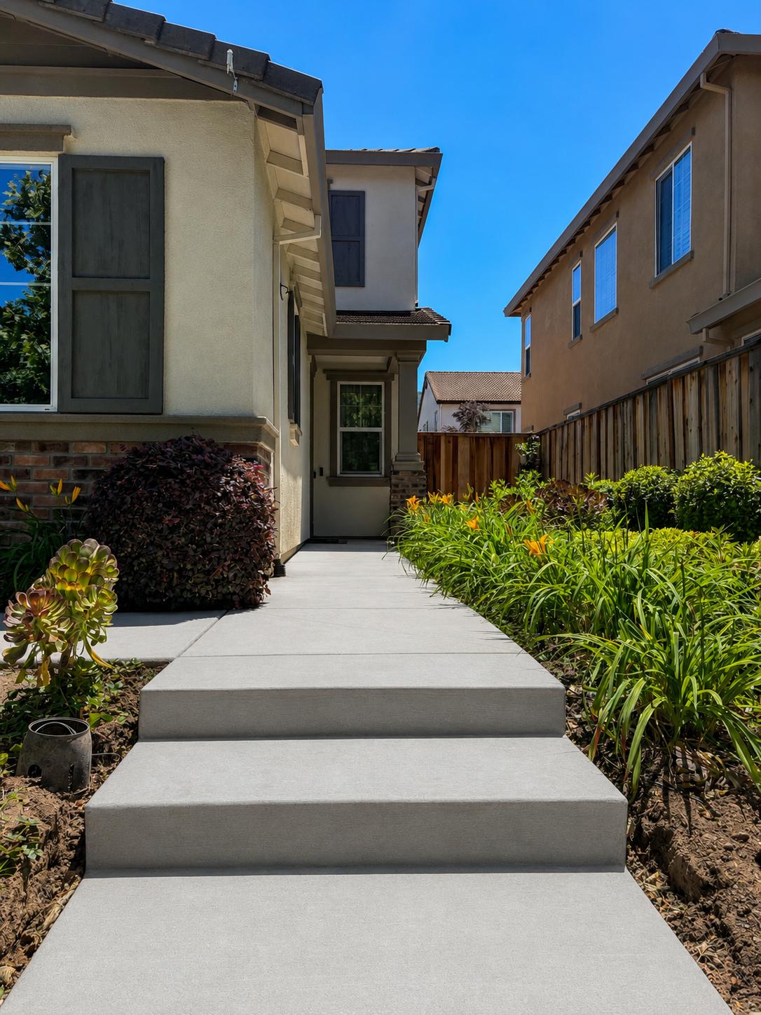 Concrete walkway and landscape design in Gilroy