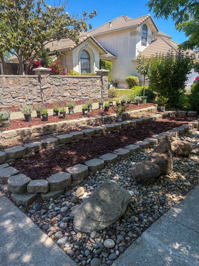 Tiered retaining wall & dry creek